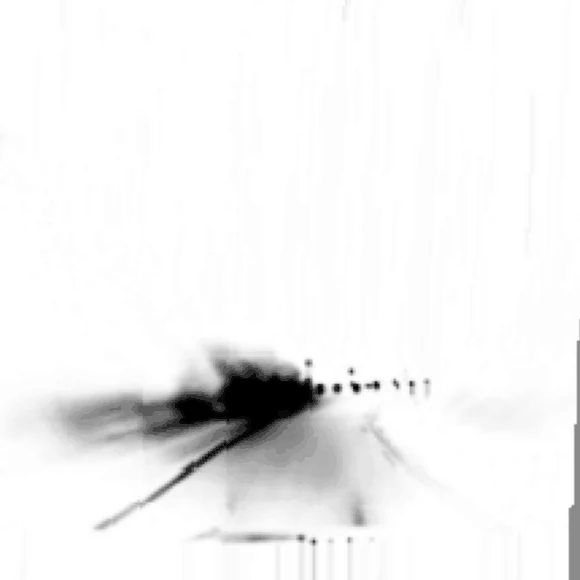 Grayscale frame-camera image of the same night-time scene, captured simultaneously: almost entirely washed out by headlight glare.